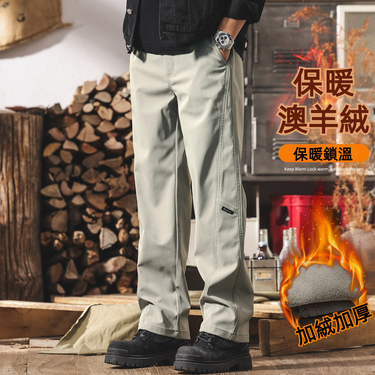 美式復古山系戶外工裝褲男冬季加厚直筒褲子加絨寬鬆男士休閒長褲