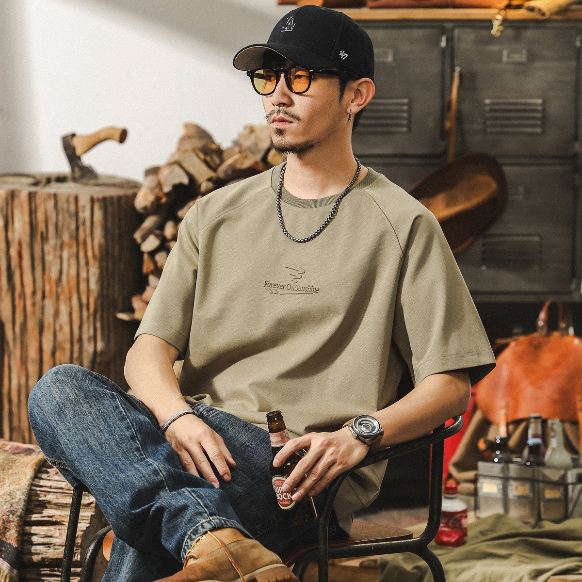 萊賽爾軟糯高級感短袖男款夏季男士T恤2025新款美式復古寬鬆上衣