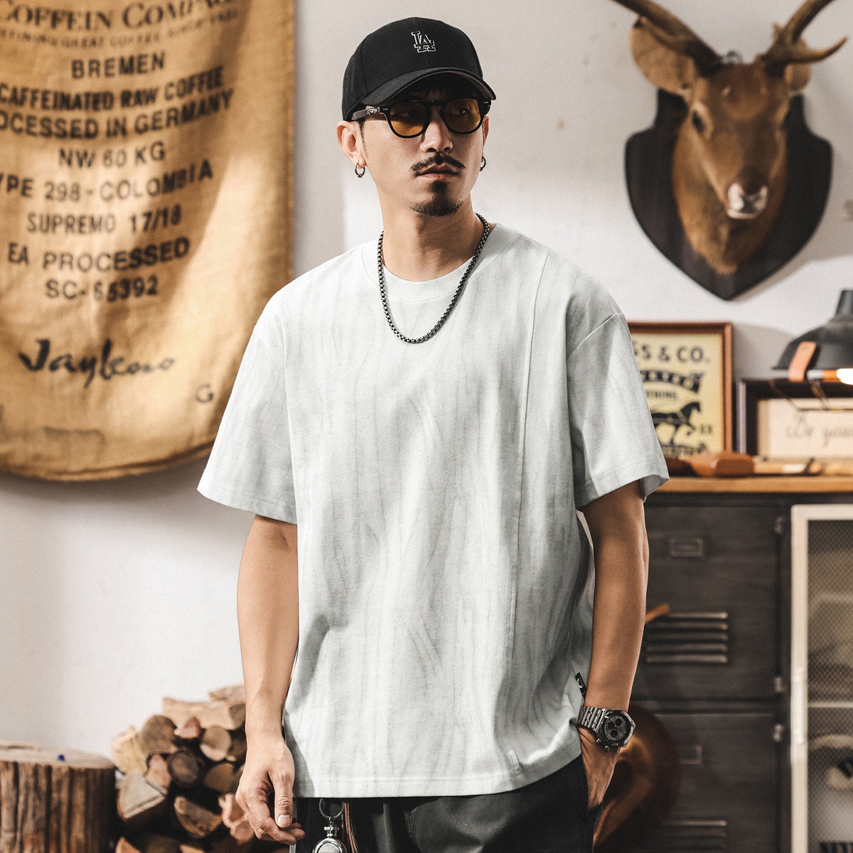 美式復古扎染潮流短袖t恤男夏季新款潮牌痞帥寬鬆男裝休閒體恤潮