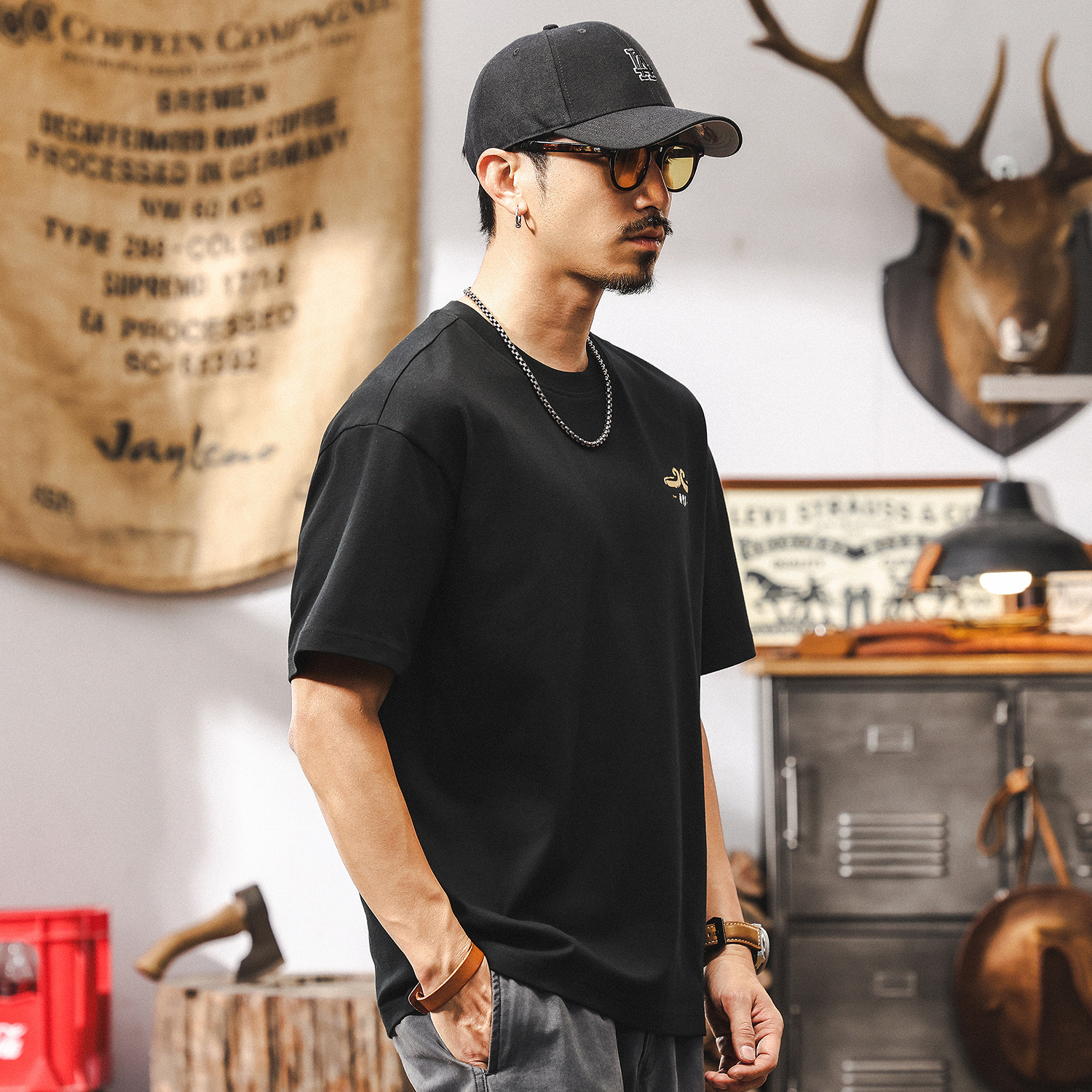 7A抗菌冰皮涼感T恤男夏季短袖2025新款潮牌緊箍咒印花休閒半袖男