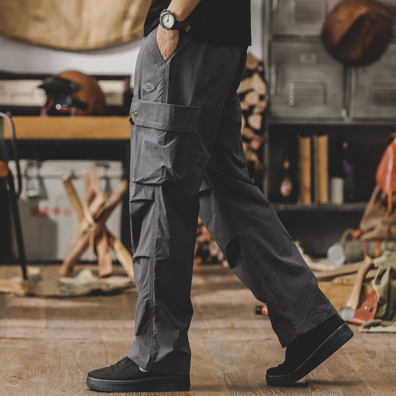春季新款美式工裝褲子男春秋潮牌寬鬆直筒男士潮牌休閒褲男衝鋒褲