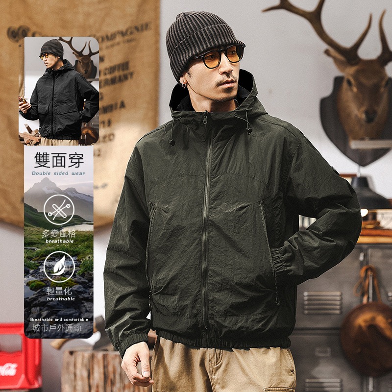 美式復古雙面穿戶外拒水春季外套男2025新款寬鬆機能風三防夾克男