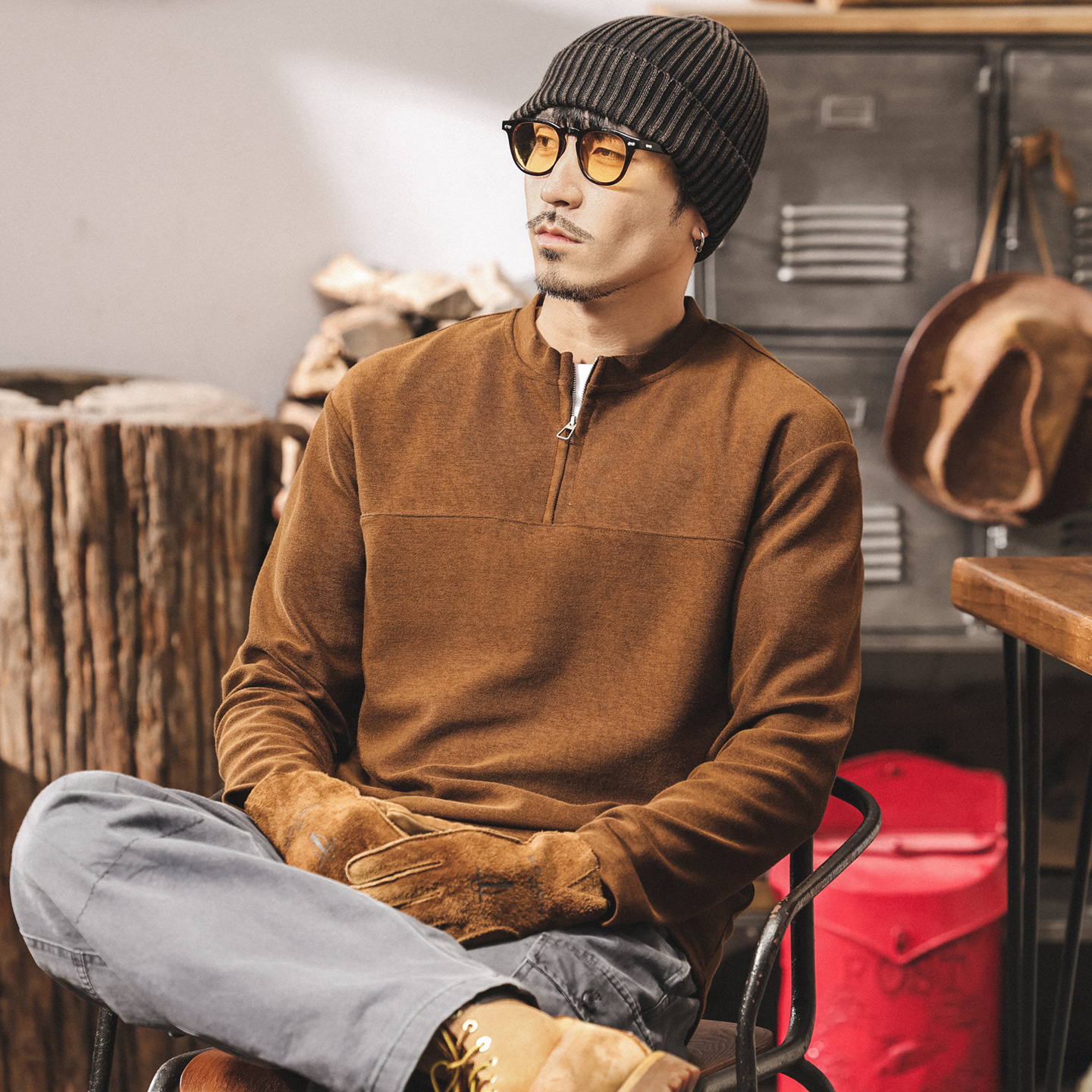 美拉德復古320g重磅假兩件衛衣男秋季新款萊賽爾寬鬆長袖男士上衣