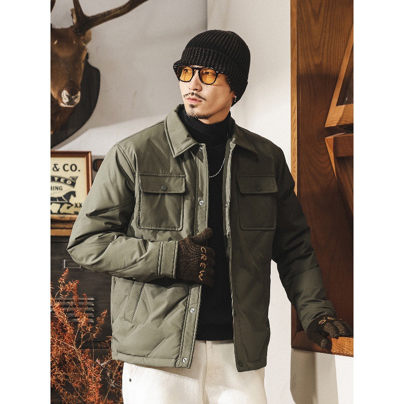 美式復古90白鴨絨輕薄羽絨服男冬季新款潮牌壓花羽絨襯衫夾克外套