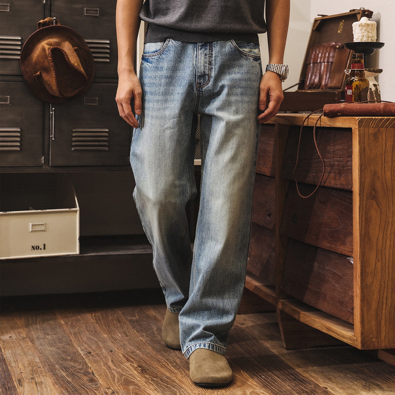 美式復古直筒牛仔褲男款春季潮牌水洗休閒褲2026新款寬鬆潮流長褲