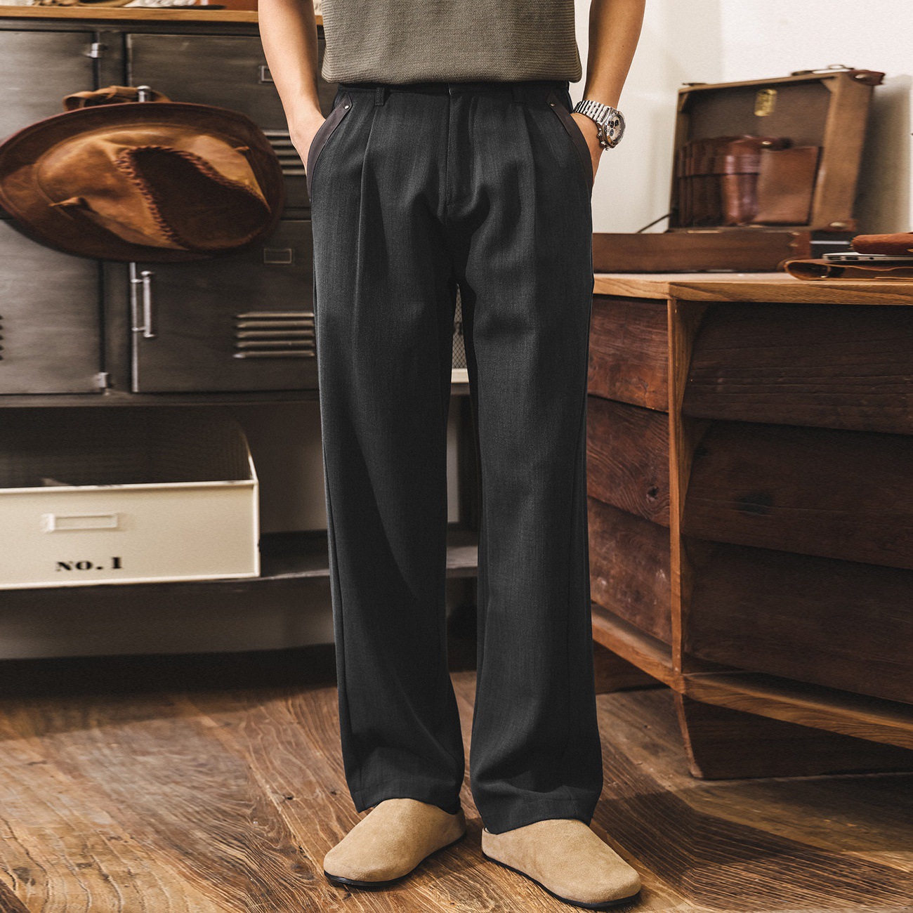 美式復古軟糯柔墜莫代爾老錢風休閒西褲男夏季薄款潮牌寬鬆直筒褲