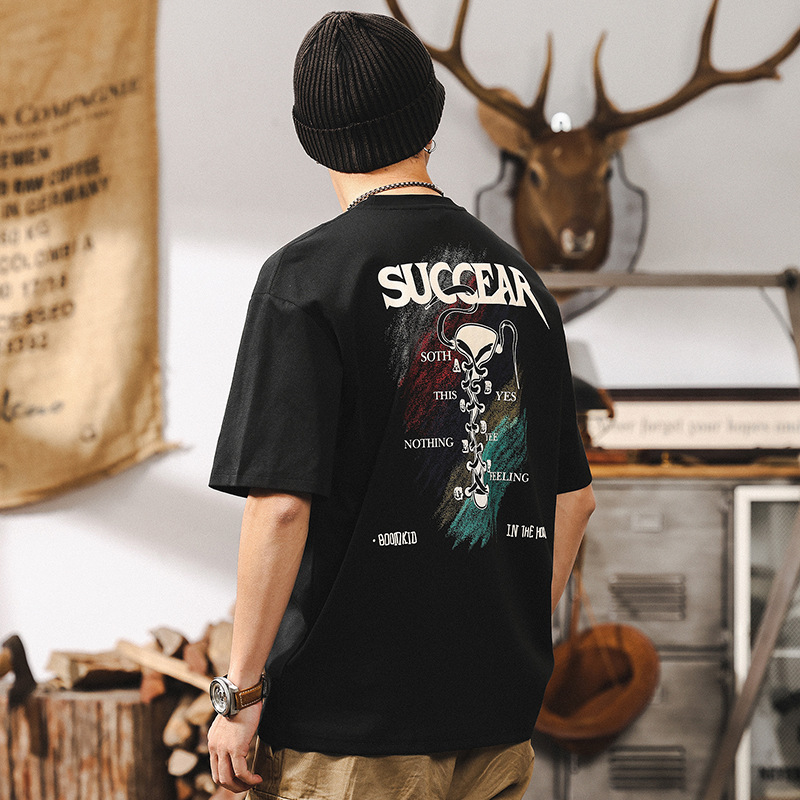 40支涼感T恤男夏季2025新款潮流短袖男寬鬆3D立體印花休閒上衣男T