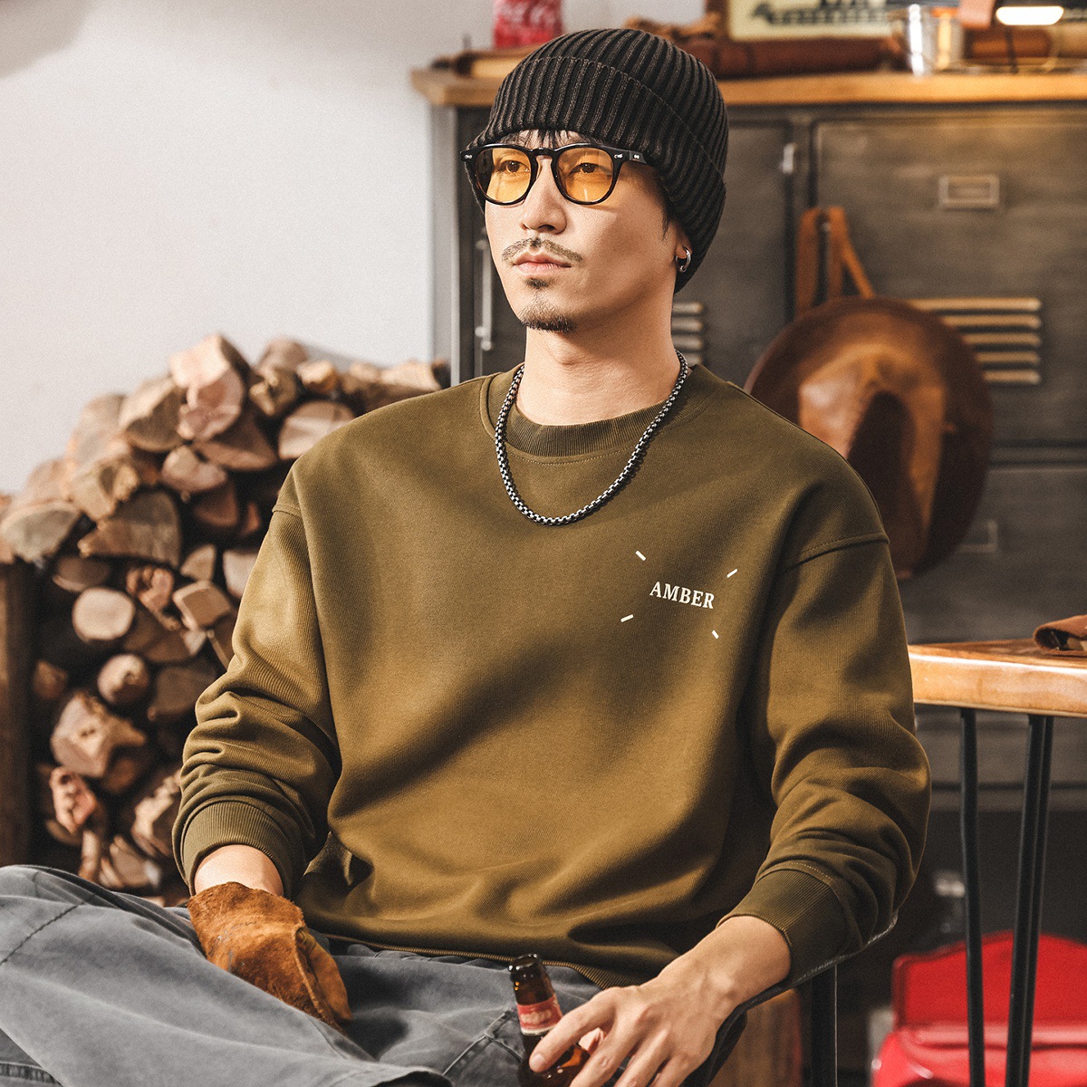 美式復古360g重磅衛衣男春秋新款潮牌漸變水洗寬鬆大碼休閒上衣男