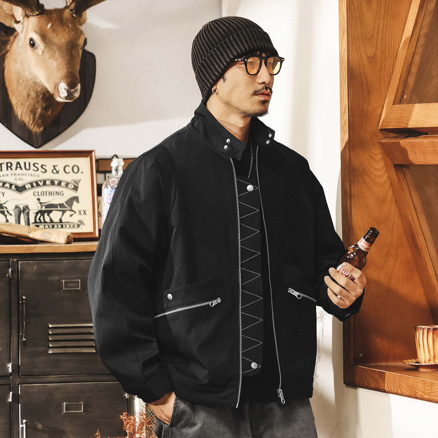 美式復古立領飛行員夾克男秋季新款痞帥寬鬆硬朗寬鬆男士外套春秋