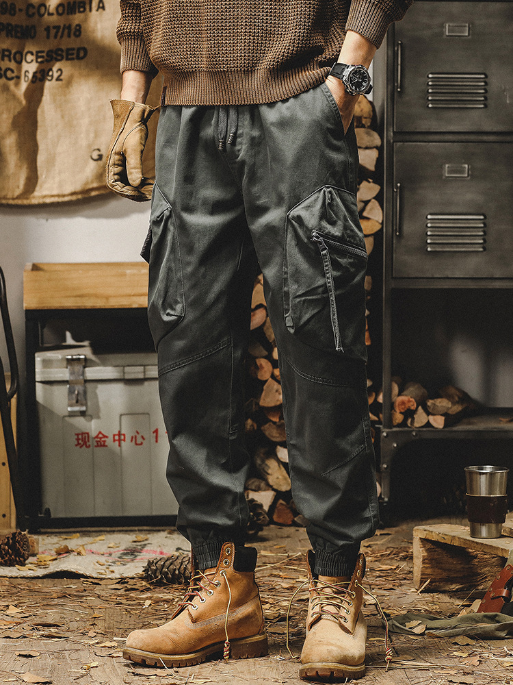 杰雷諾美式復古工裝褲男潮牌2023年秋冬款寬鬆直筒束腳休閒褲子男