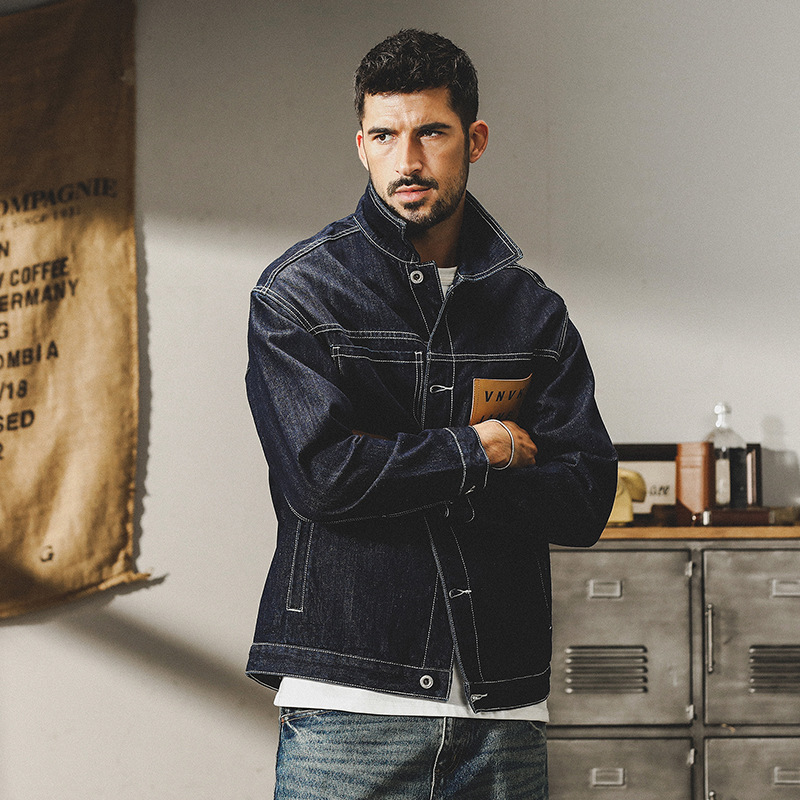 傑雷諾美式復古重磅賽絡紡牛仔外套男春秋款寬鬆潮流帥氣工裝夾克