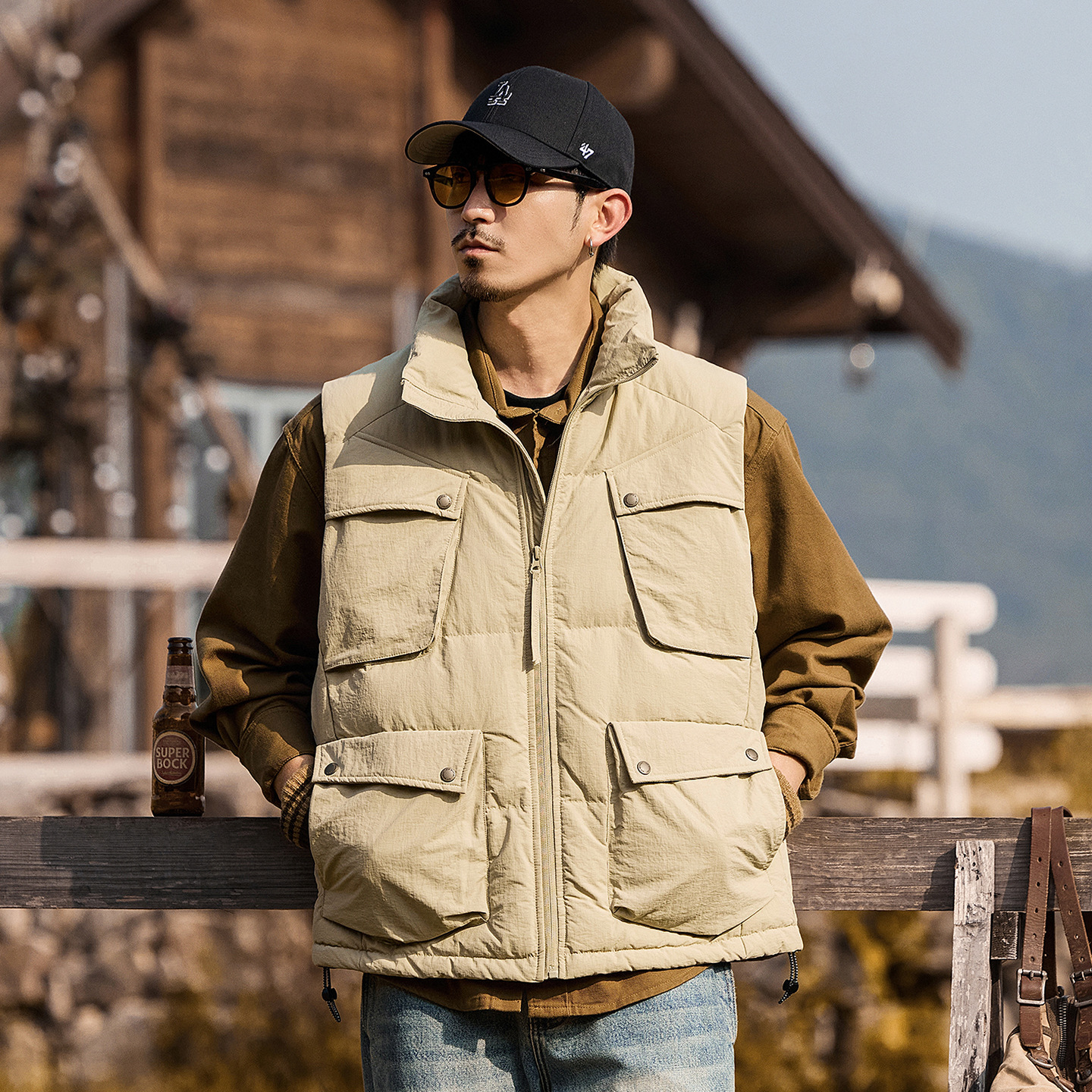 美式復古90%絨工裝羽絨馬甲男冬季山系戶外機能風保暖羽絨服外套