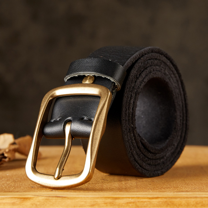 手工復古針扣皮帶男士真皮休閒百搭中青年頭層牛皮銅扣牛仔褲腰帶