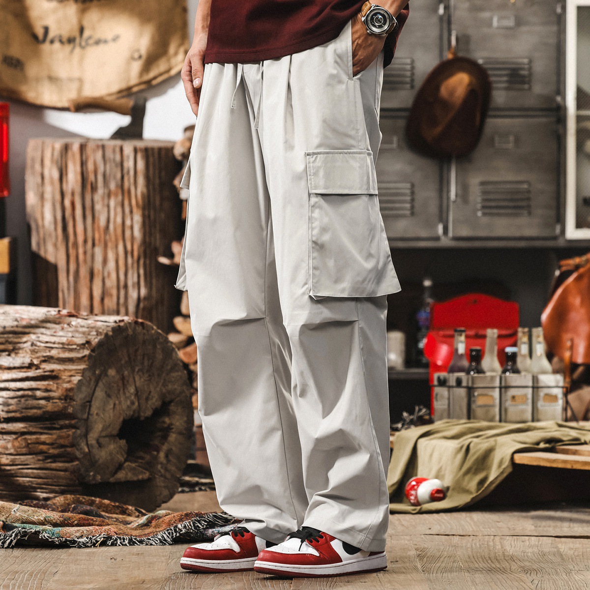 美拉德復古休閒褲男士夏季新款山系戶外工裝褲子男寬鬆速幹傘兵褲