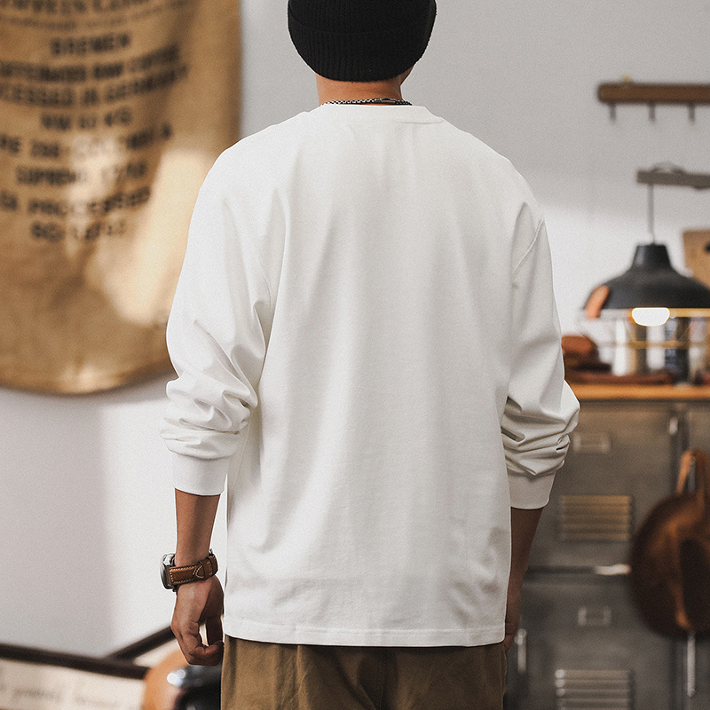 美式潮牌重磅拼接長袖t恤男寬松設計感白色上衣男士秋季衣服
