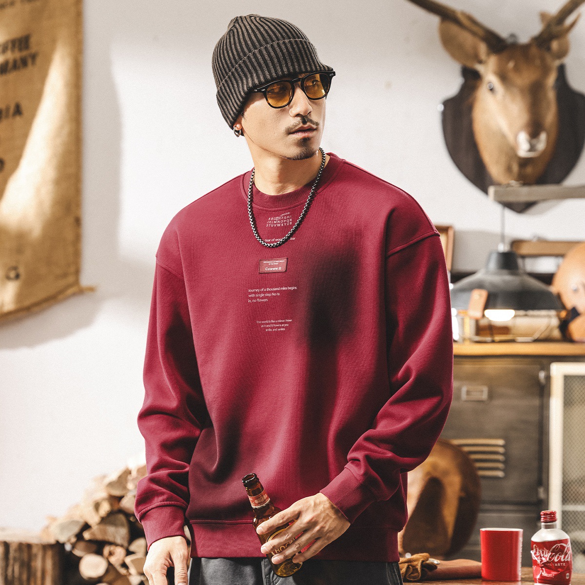 美式復古360g重磅衛衣男寬鬆大碼男裝2025新款做舊水洗秋季上衣男