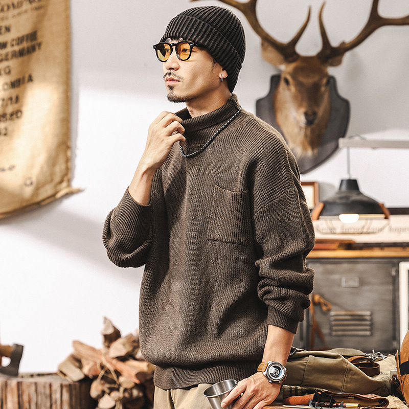 美式復古675g重磅高領毛衣男冬季加厚針織衫男士內搭秋冬款打底衫
