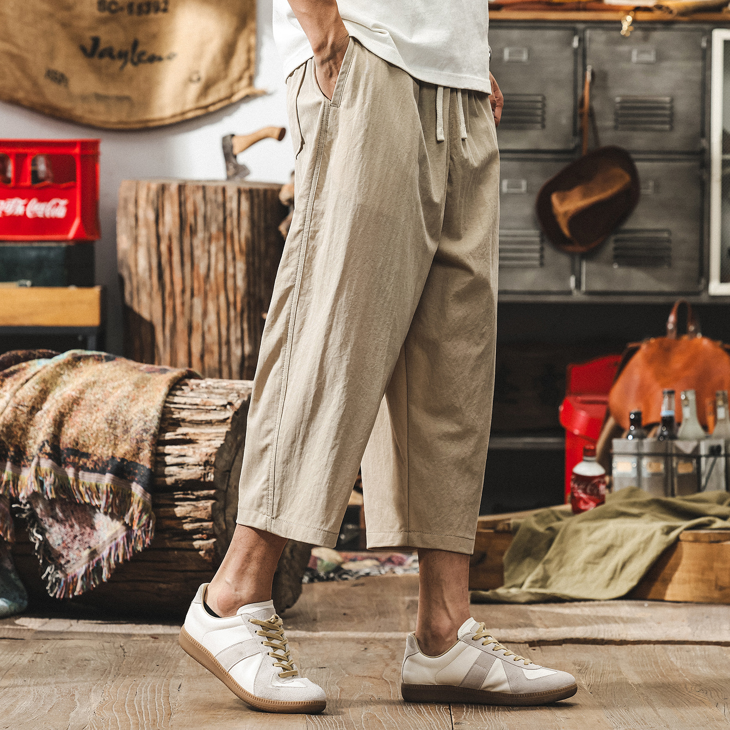 新中式復古亞麻褲子男薄款短褲男夏季寬鬆八分褲男士休閒褲七分褲