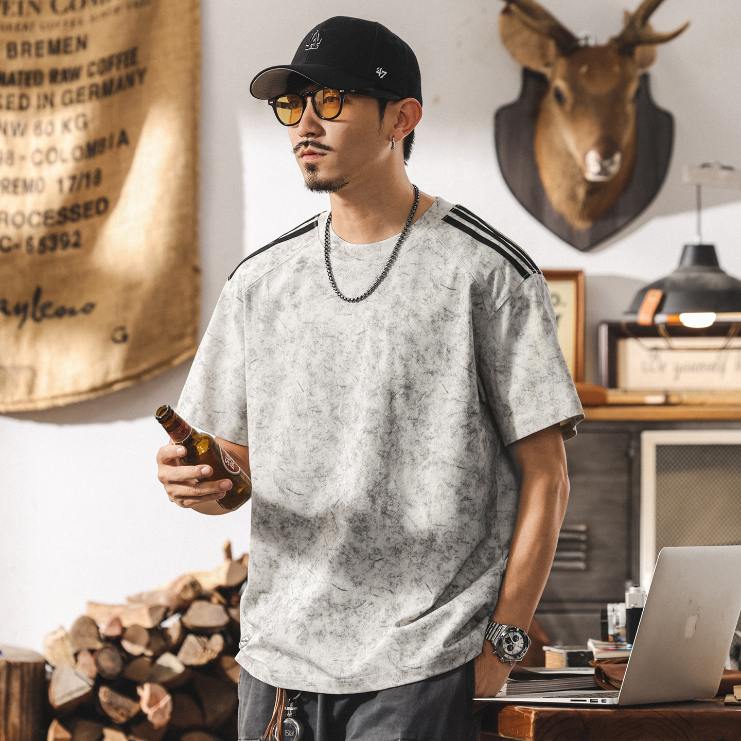 美式潮流扎染短袖t恤男夏季新款潮牌高級感痞帥寬鬆男士純棉上衣T