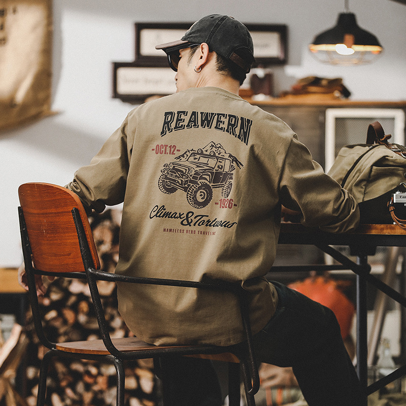 美式260g重磅T恤男長袖男士春季潮牌男裝寬鬆上衣印花打底衫