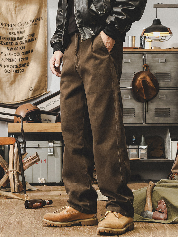 美式復古300g重磅工裝褲子男秋季潮牌炒洗寬鬆直筒褲男士休閒長褲