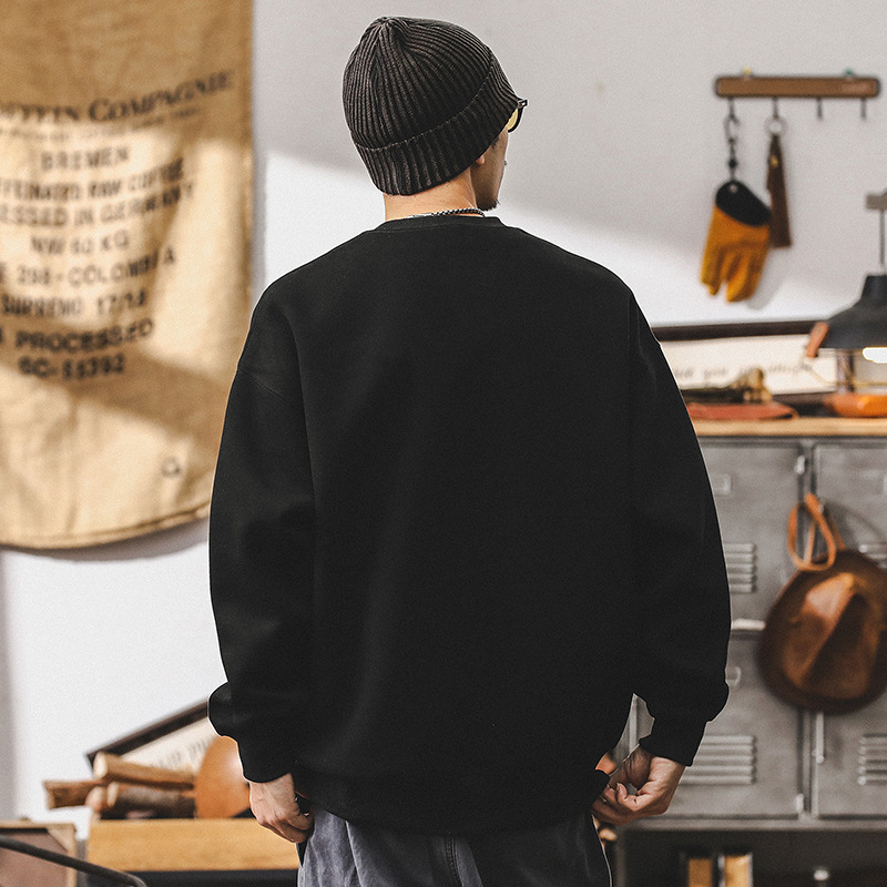 美式復古簡約重磅衛衣男潮牌春秋款2024新款寬鬆男士上衣長袖T恤