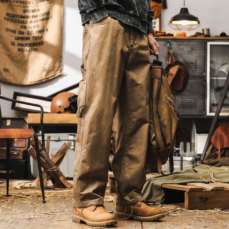美式復古工裝褲子男直筒阿美咔嘰水洗伐木褲秋季潮牌重磅休閒長褲