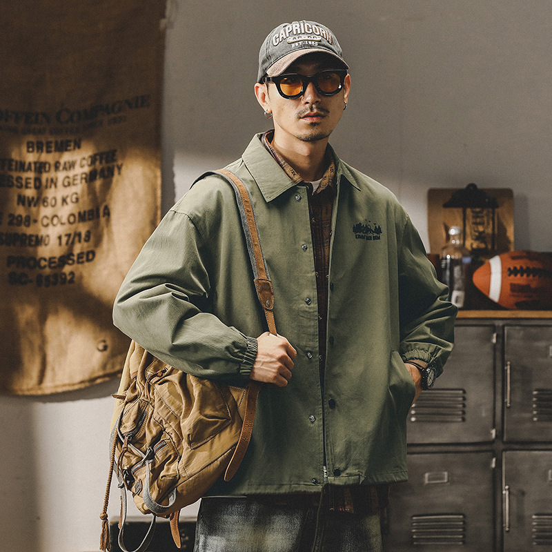 杰雷諾美式潮牌山系印花飛行員夾克男秋冬款休閒翻領教練服外套男