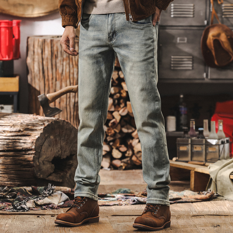 美式復古水洗牛仔褲男款2025潮牌直筒修身長褲男士秋季新款休閒褲
