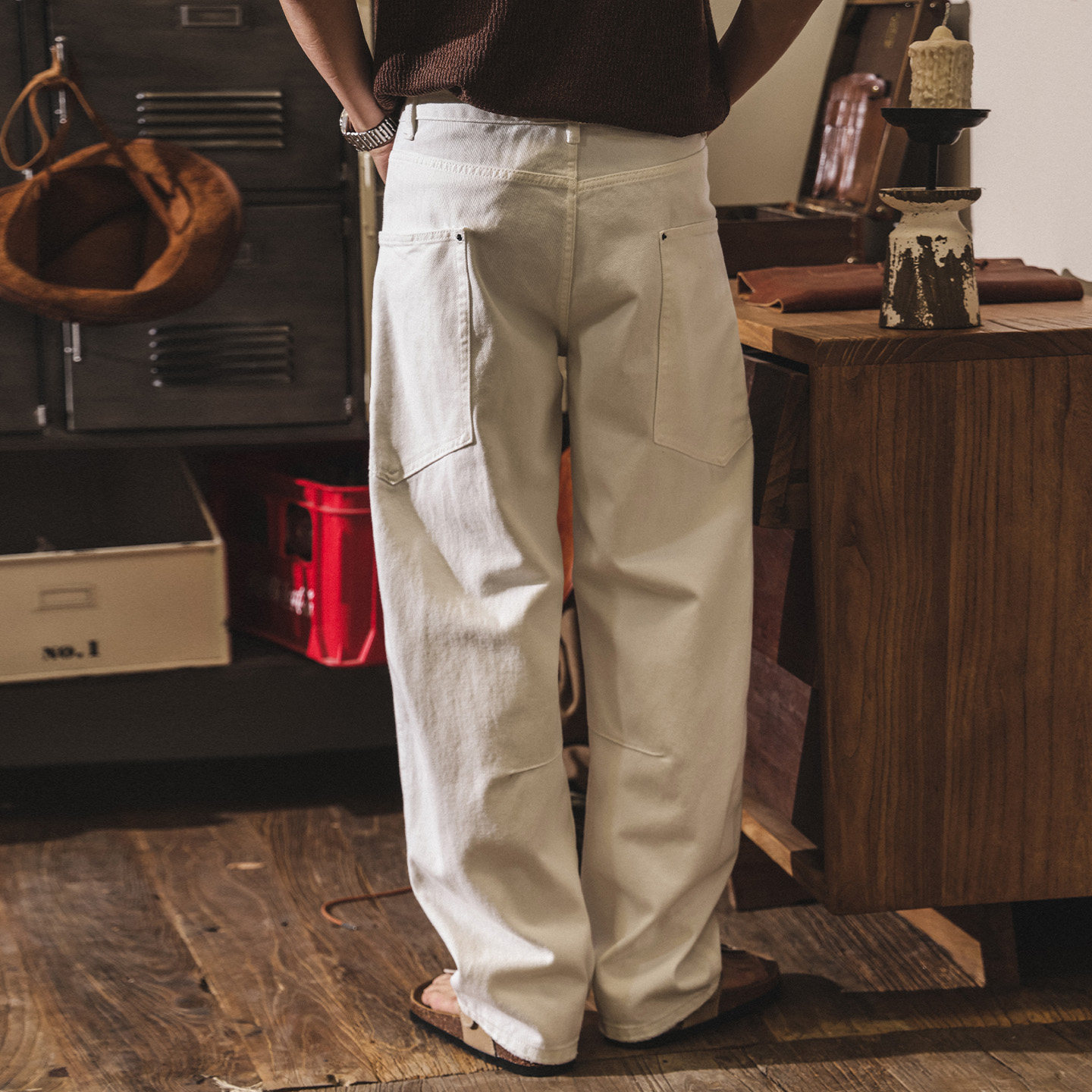 美式復古白色牛仔褲男2026春季潮牌直筒褲子男士工裝褲寬鬆彎刀褲