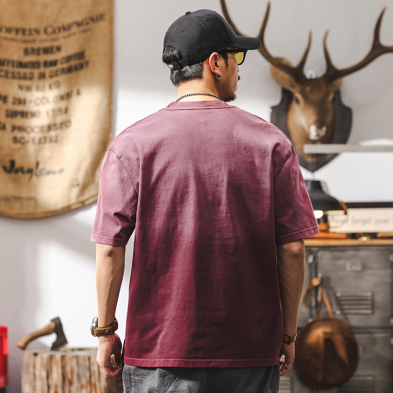 美式復古260g重磅T恤男短袖潮牌漸變水洗夏季寬鬆半袖上衣男