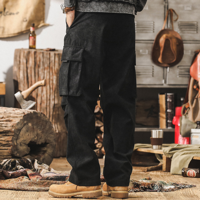 美式復古燈芯絨慵懶鬆弛感工裝褲子男秋季新款潮牌寬鬆男士休閒褲