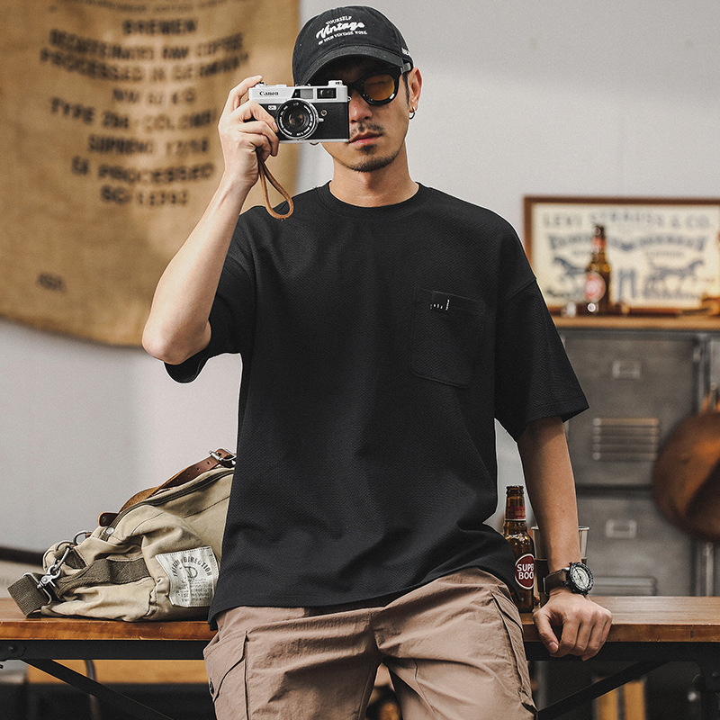 280g重磅T恤男短袖夏季男士寬鬆潮牌華夫格高級感男裝半袖體恤男