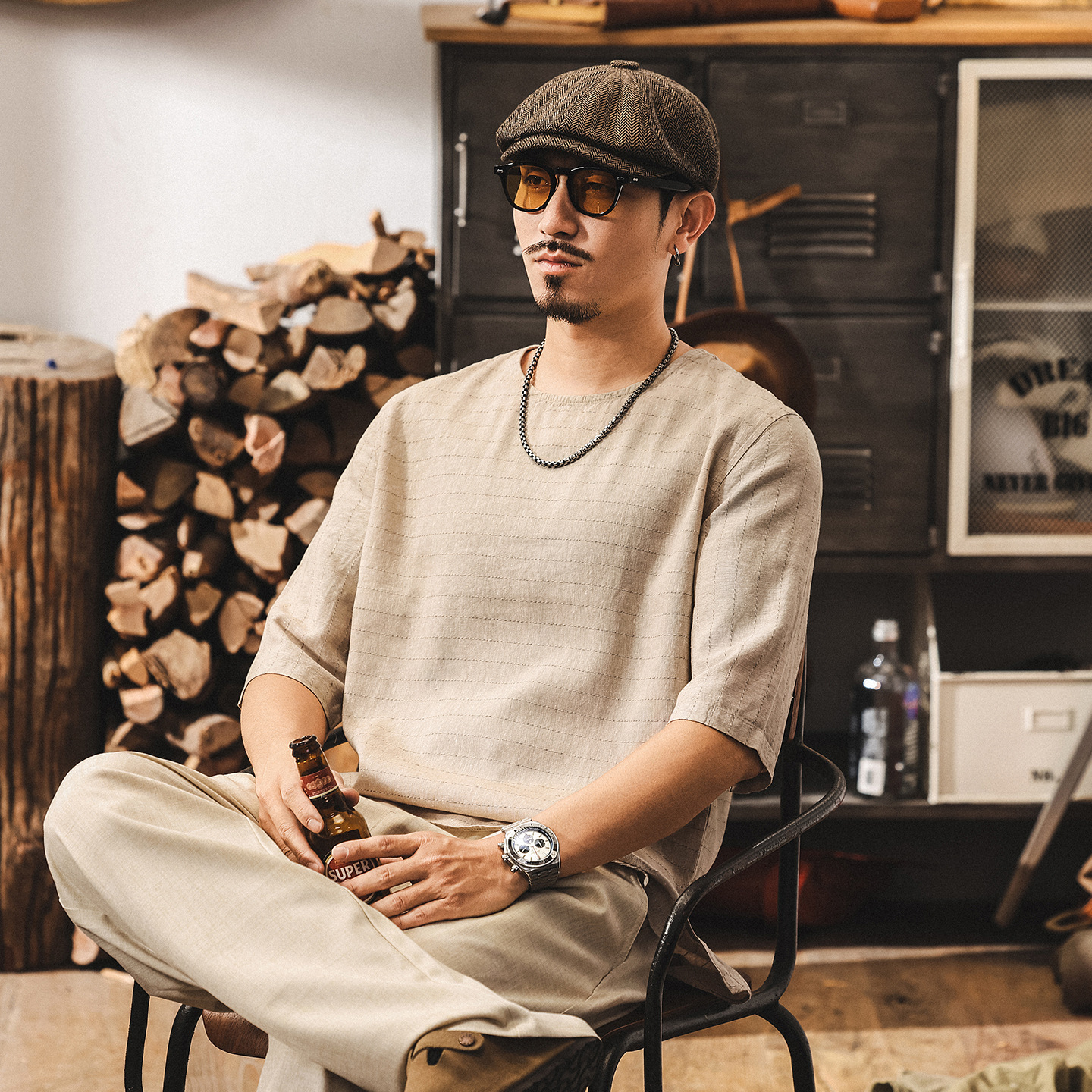 古風中式復古棉麻t恤男士短袖夏季新款老錢風古典寬鬆休閒體恤男T