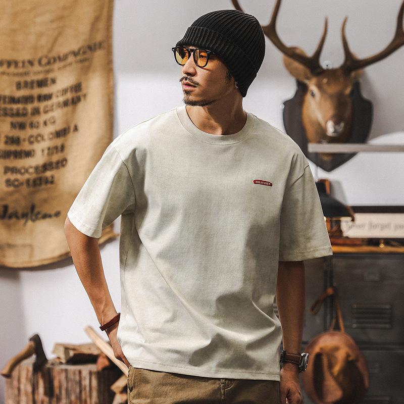 【雲染洗褪】涼感短袖T恤男夏季2025新款美式復古簡約寬鬆上衣男T