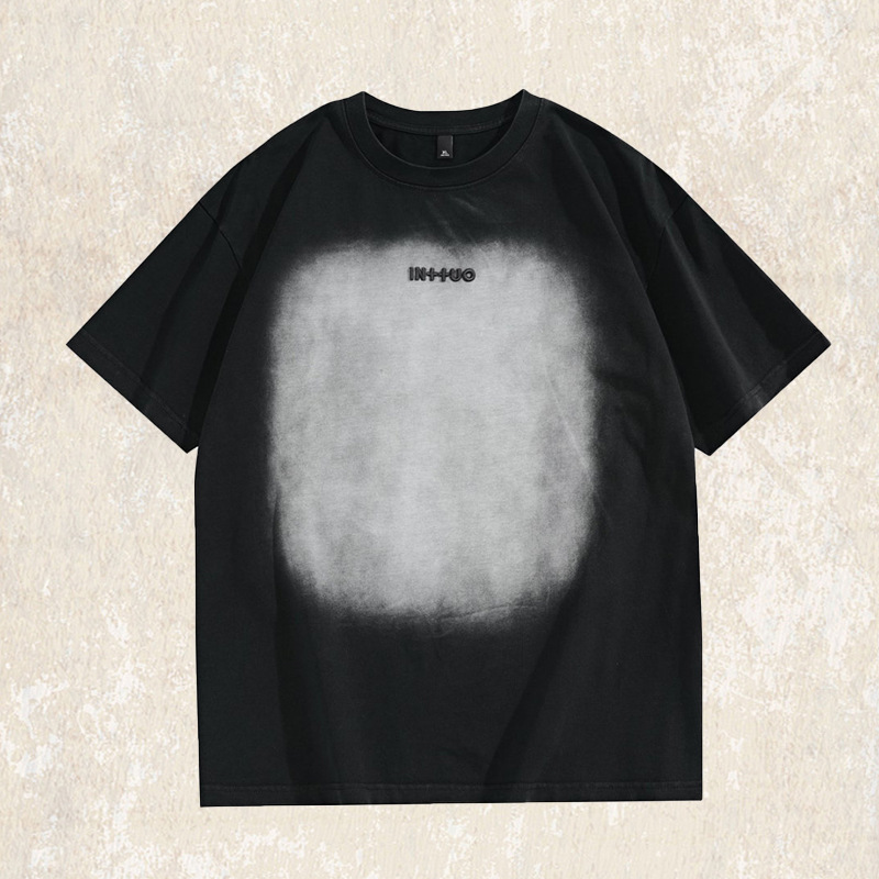 美式復古漸變水洗設計感短袖T恤男夏季時尚潮流寬鬆休閒男士上衣T