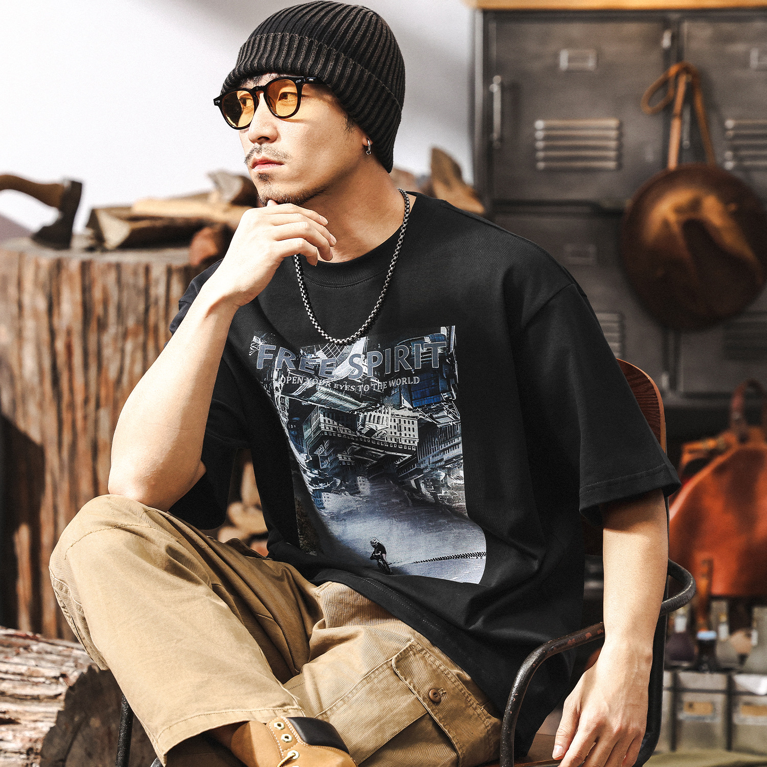 美式復古300g重磅T恤男夏季短袖2025新款潮流印花休閒上衣男