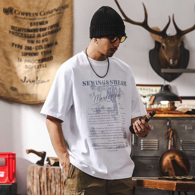 美式復古字母印花夏季短袖男T恤2025新款潮牌寬鬆休閒上衣男T潮流