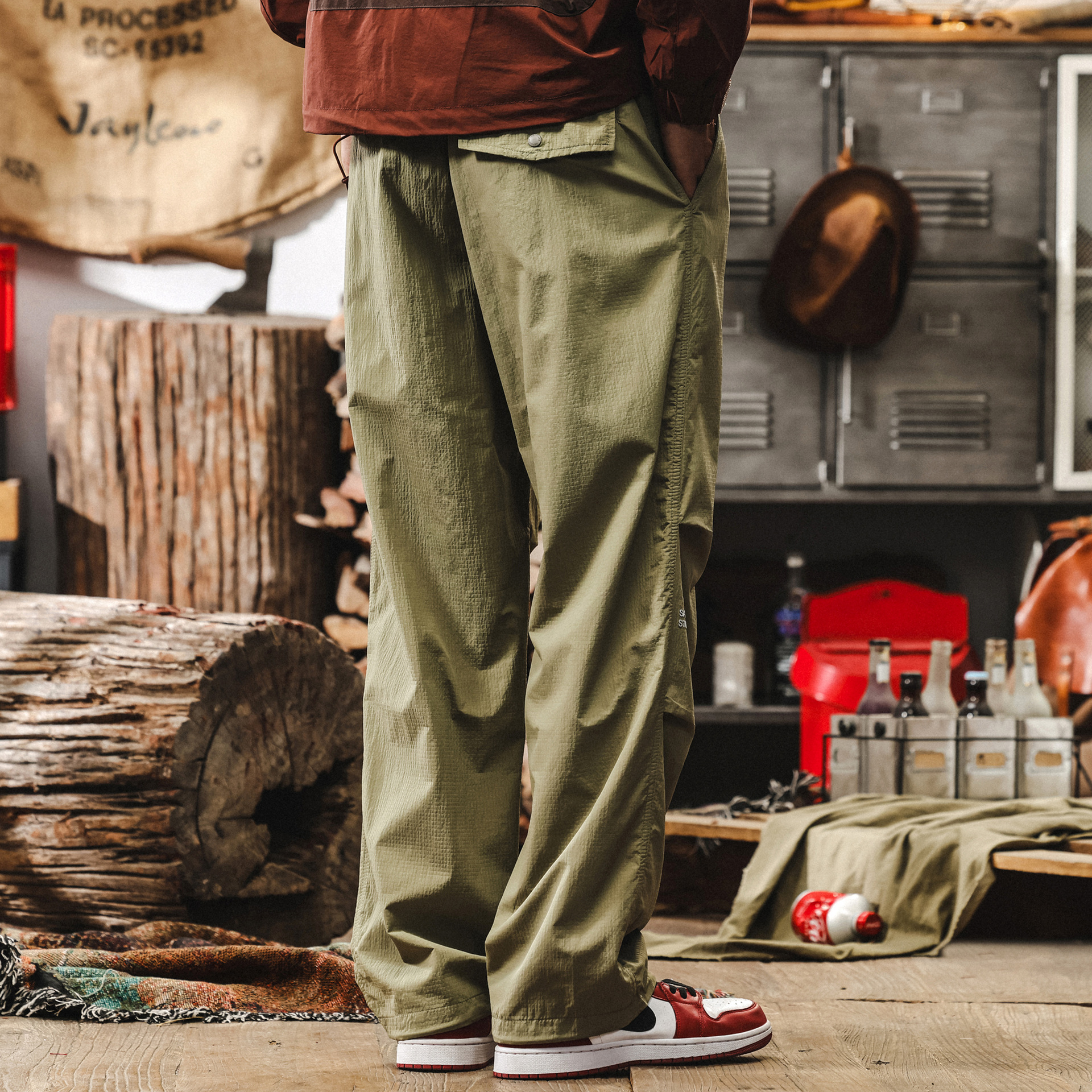 美式復古戶外運動大碼褲子男夏季潮牌薄款通勤速幹寬鬆休閒長褲男