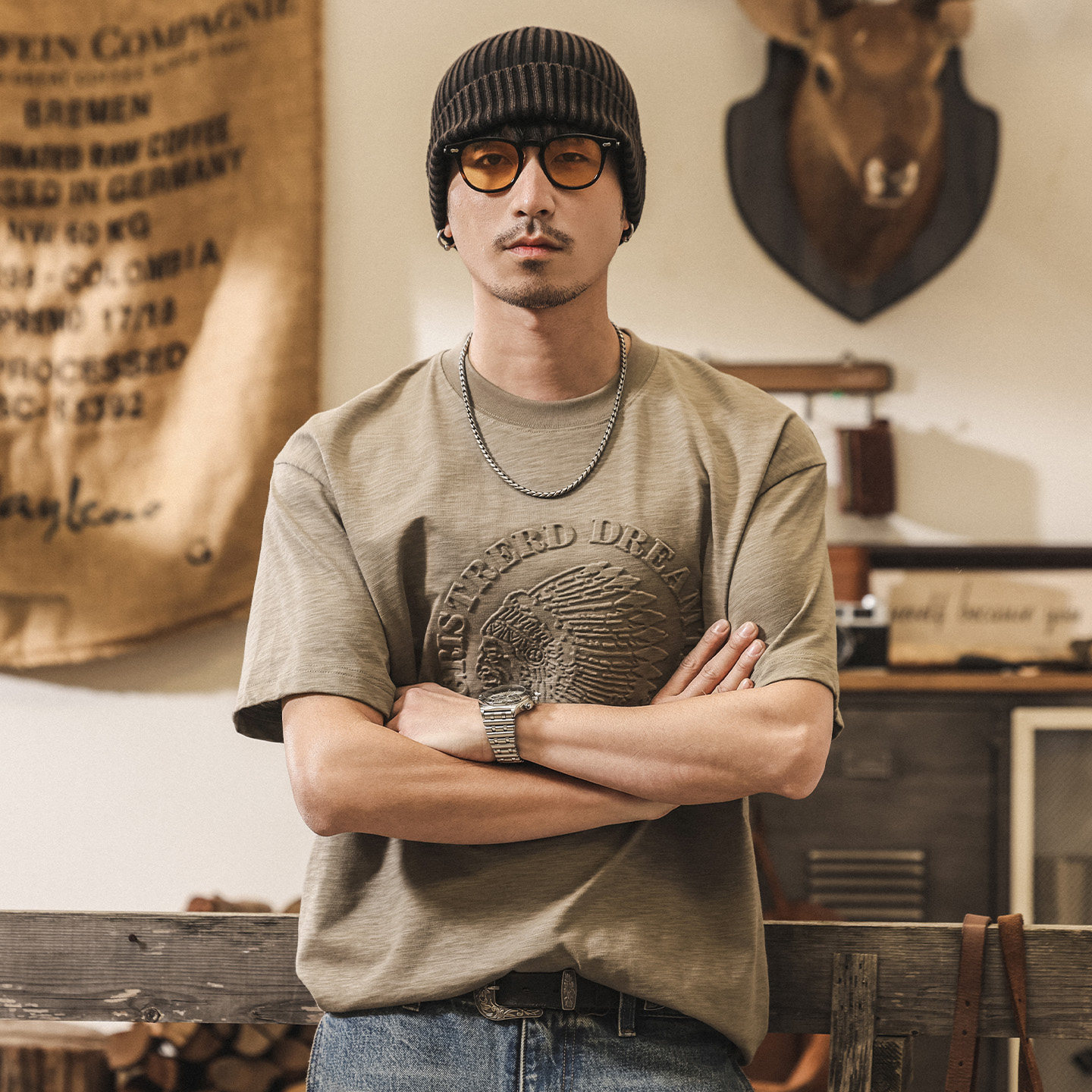 美式復古230g重磅竹節棉T恤男夏季短袖2026新款潮牌寬鬆男裝上衣