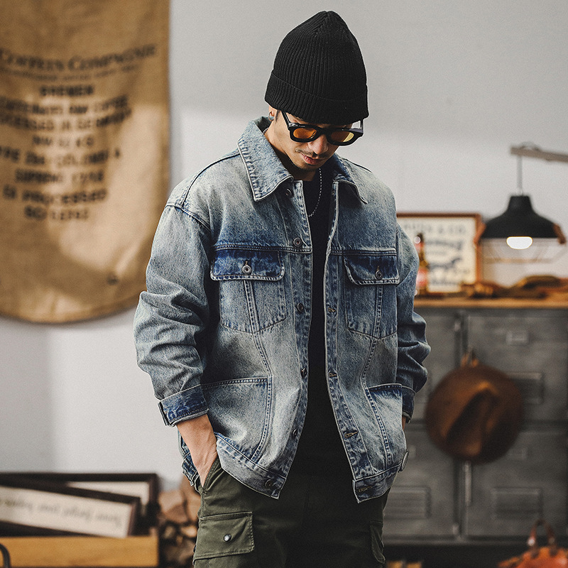 美式重磅賽洛紡牛仔外套男春季潮牌經典復古納米水洗休閒工裝夾克