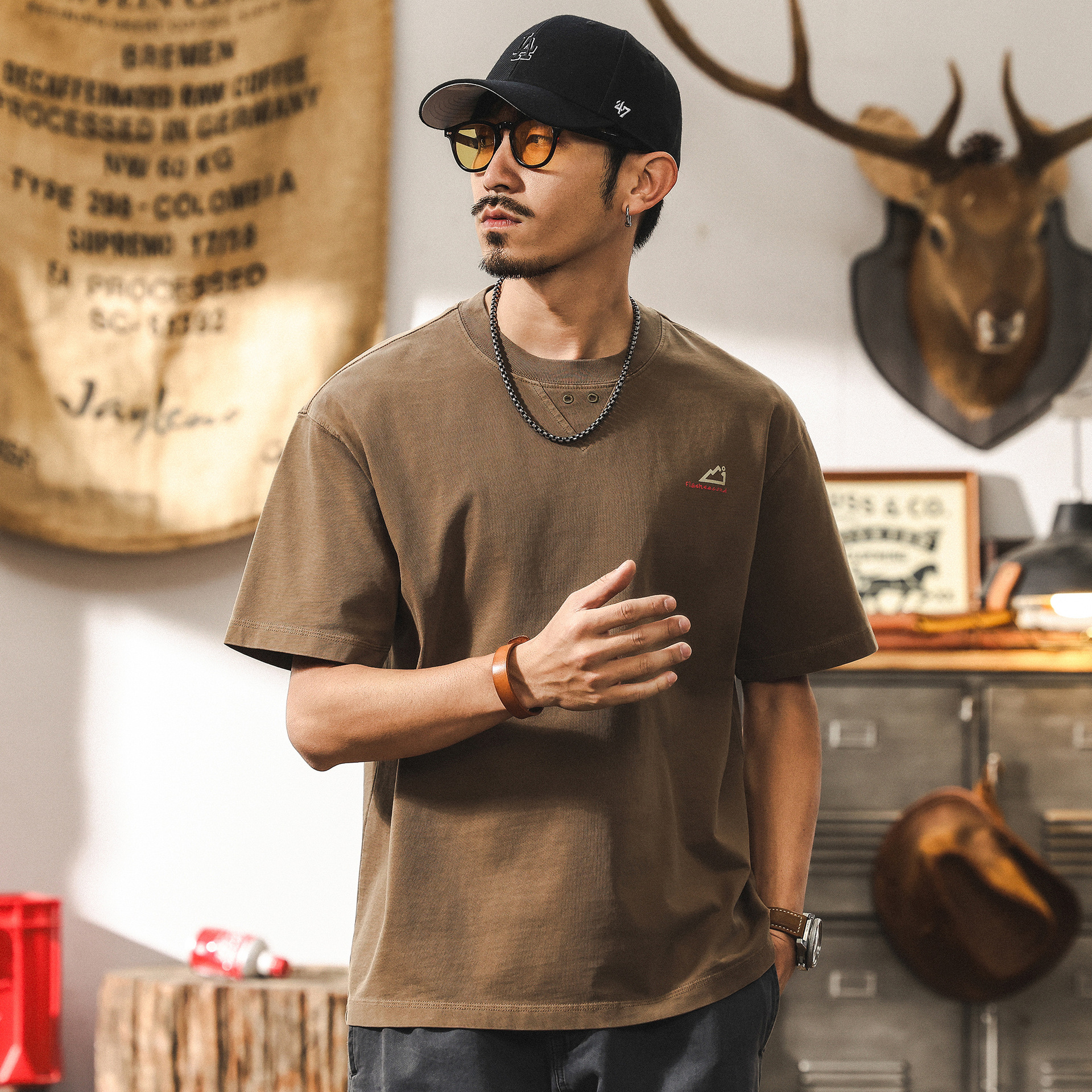 260g重磅水洗做舊美式短袖男款夏季T恤2025新款潮牌寬鬆上衣