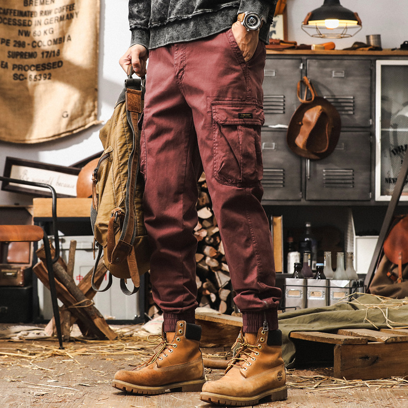 美式復古工裝褲子男秋季戶外機能戰術休閒褲男潮牌寬鬆男士束腳褲