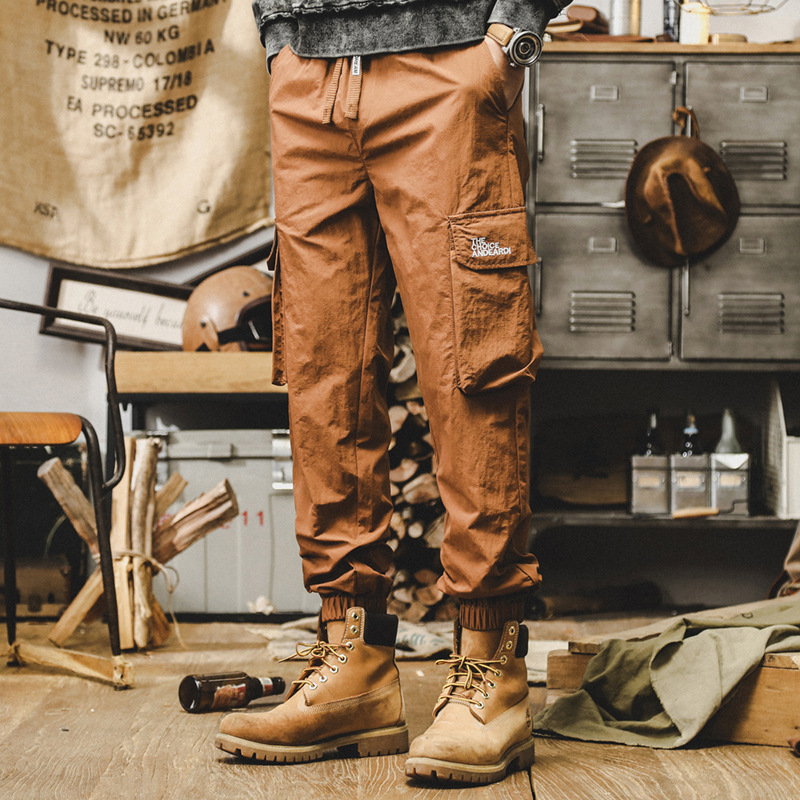 美式復古工裝褲子男秋季2024新款寬鬆大碼城市通勤直筒束腳休閒褲