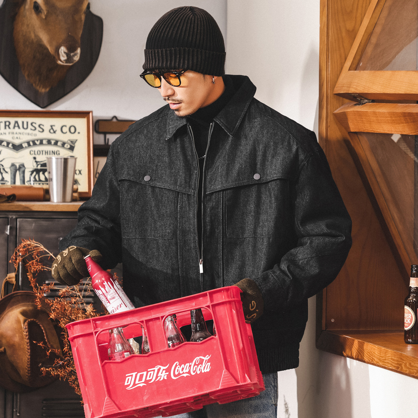 美式復古90白鴨絨牛仔羽絨服男冬季加厚保暖潮牌工裝夾克男士外套