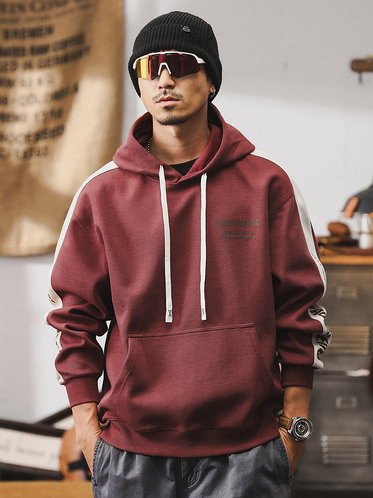 美式360g重磅衛衣男秋季潮牌撞色休閑寬松上衣男連帽外套男春秋款