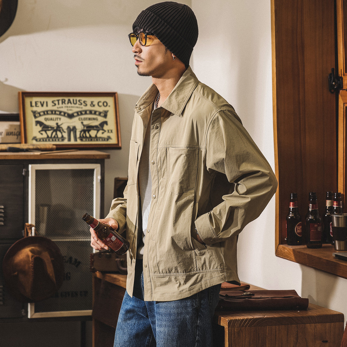 美式復古戶外速幹工裝襯衫男春季潮牌2026新款長袖襯衣男薄款外套