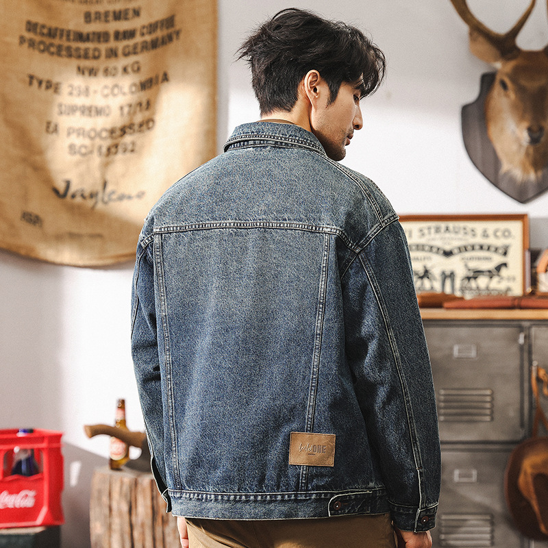 美式經典復古水洗重磅牛仔外套男秋冬款潮牌做舊寬鬆潮流工裝夾克
