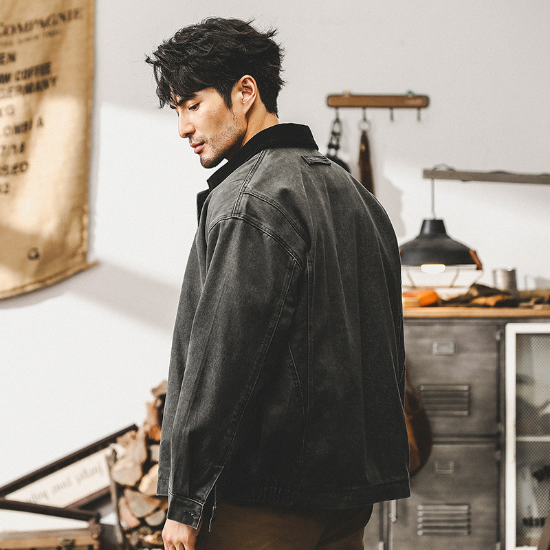 傑雷諾美式複古工裝外套男秋季寬松水洗潮牌古著硬漢底特律夾克男