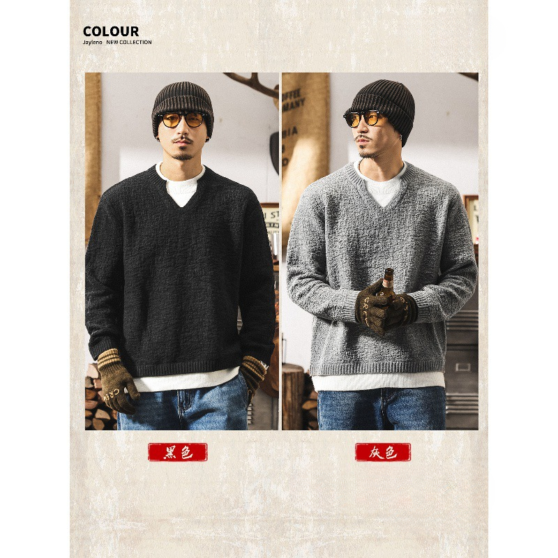 美式復古假兩件毛衣男款冬季加厚2025新款保暖寬鬆慵懶風針織衫男